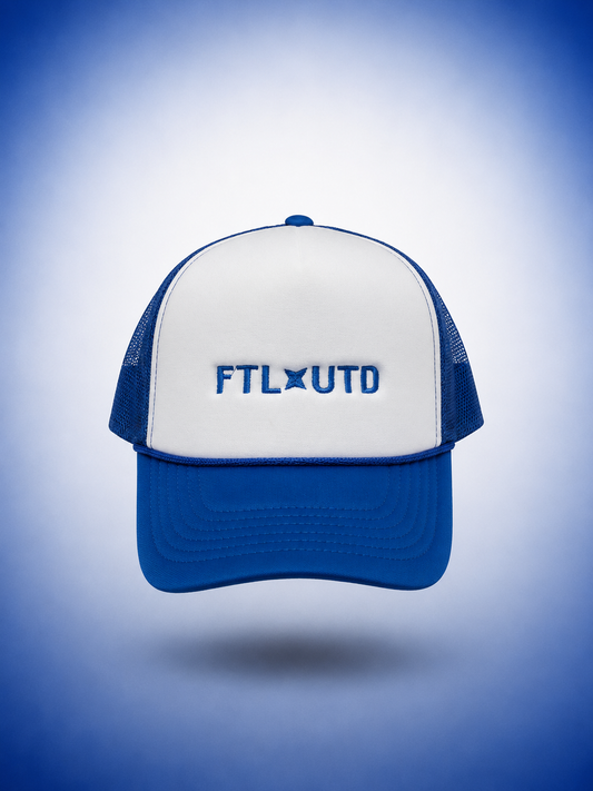 White/Blue Trucker - FTLUTD Text